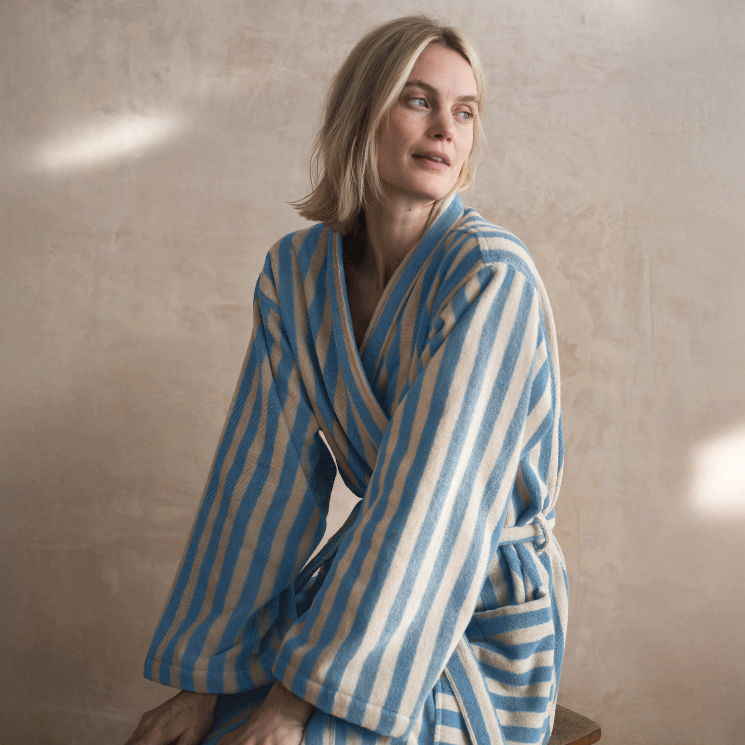 Coastal Blue Pembroke Stripe Cotton Robe | Piglet in Bed UK
