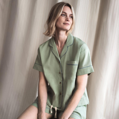 Sage Green Linen Blend Pyjama Short Set - alternate image