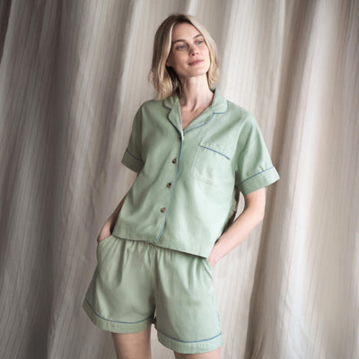 Sage Green Linen Blend Pyjama Short Set
