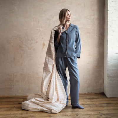 Dusk Blue Linen Blend Pyjama Trouser Set - alternate image
