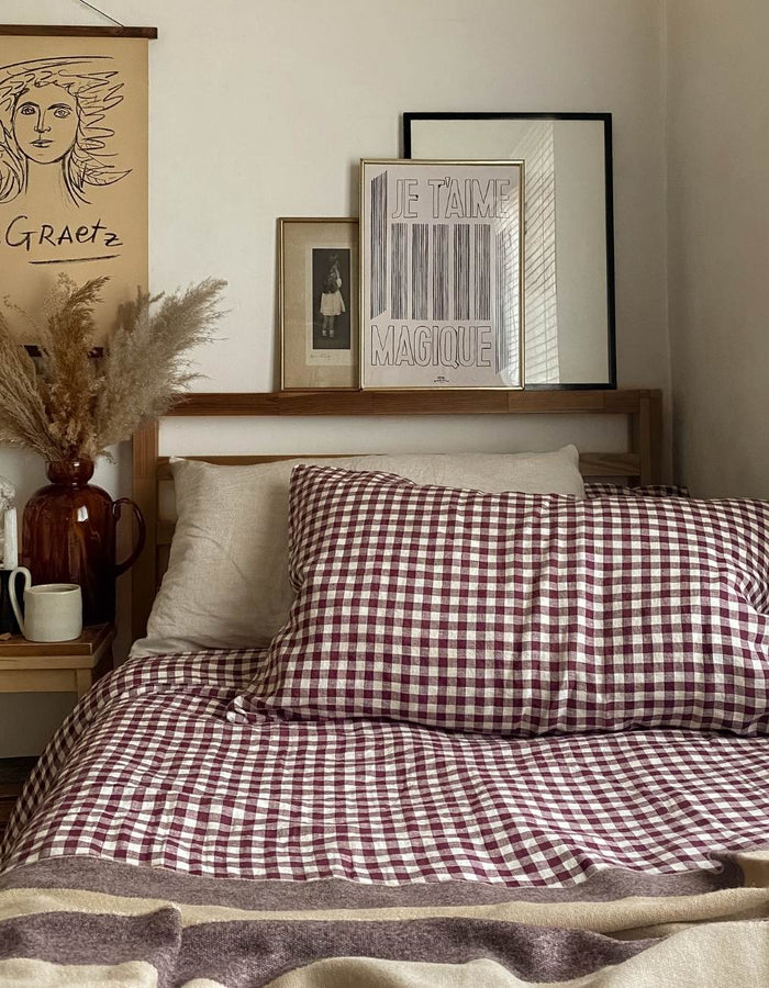 Berry Gingham Linen Pillowcases (Pair)