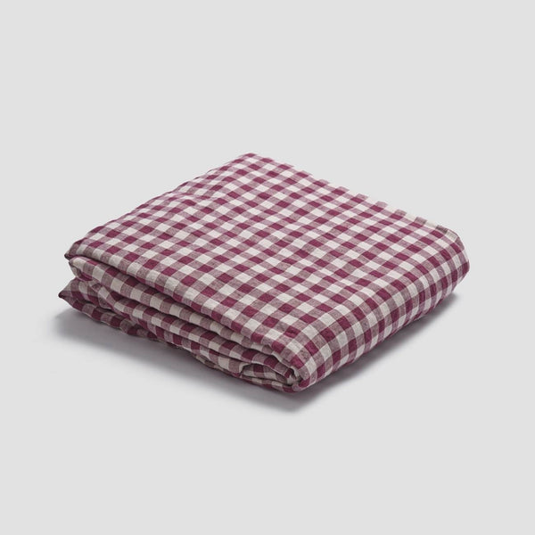 Berry Gingham Linen Fitted Sheet Piglet in Bed UK