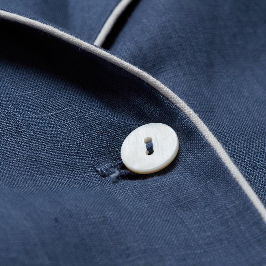 Men's Blueberry Linen Pyjama Shirt Button Detail
