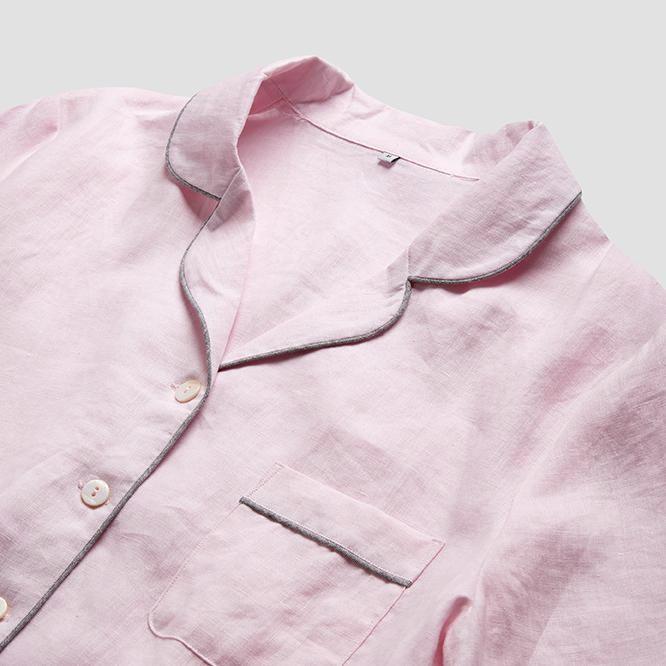 Blush Pink Linen Pyjama Shirt Collar Detail