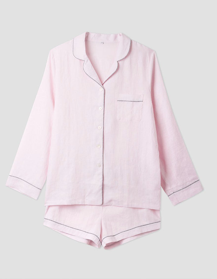 Blush Pink Linen Pyjama Shorts Set