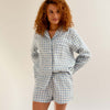 Warm Blue Gingham Linen Pyjama Shirt - Piglet in Bed