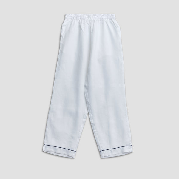 Men's White Linen Pyjama Trouser Set - Piglet in Bed