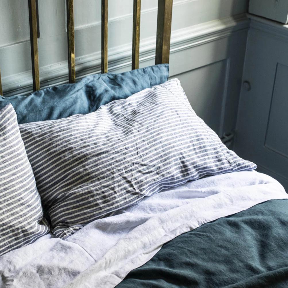 Midnight Stripe Linen Pillowcases