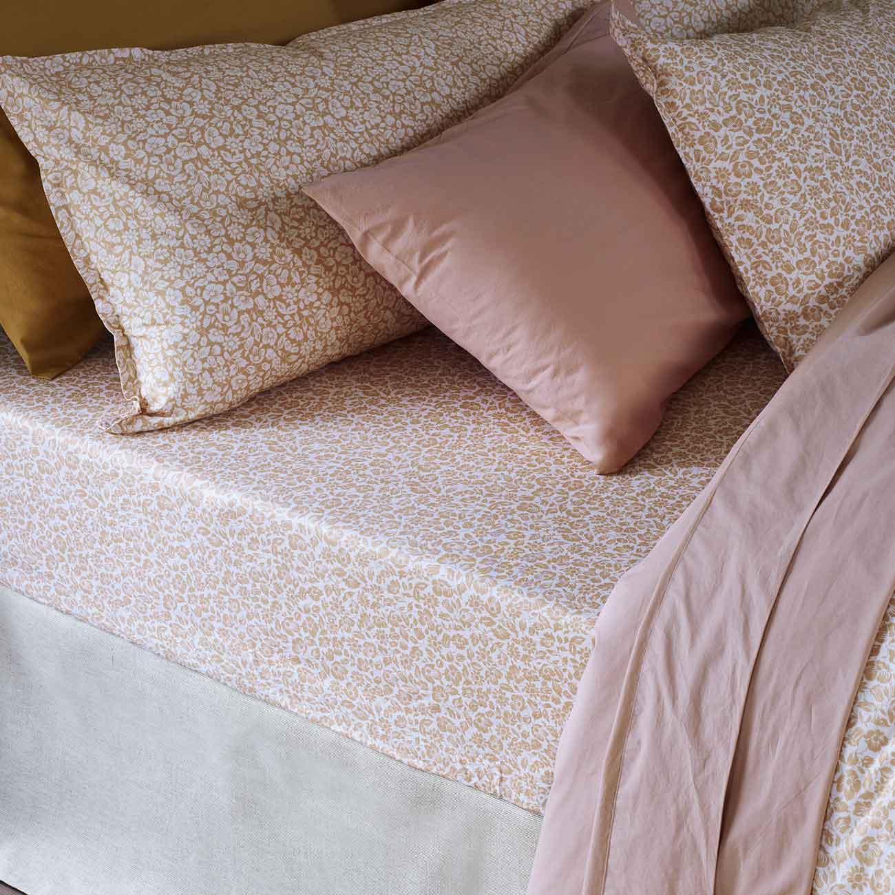 Butterscotch Meadow Floral Printed, French rose and Butterscotch Cotton Bedding 