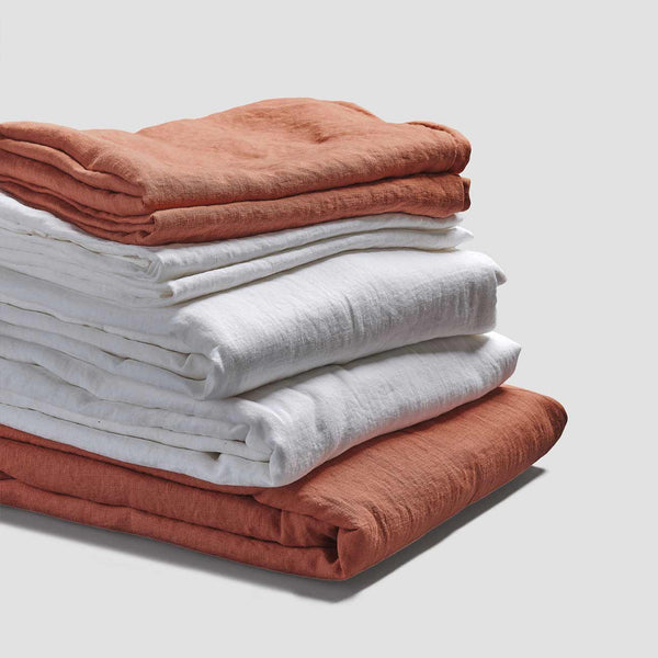 Burnt Orange Linen Bedtime Bundle with White Sheets and Pillowcases