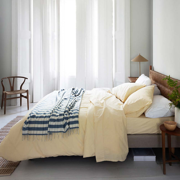Warm Blue Checked Stripe Wool Blanket - Piglet in Bed
