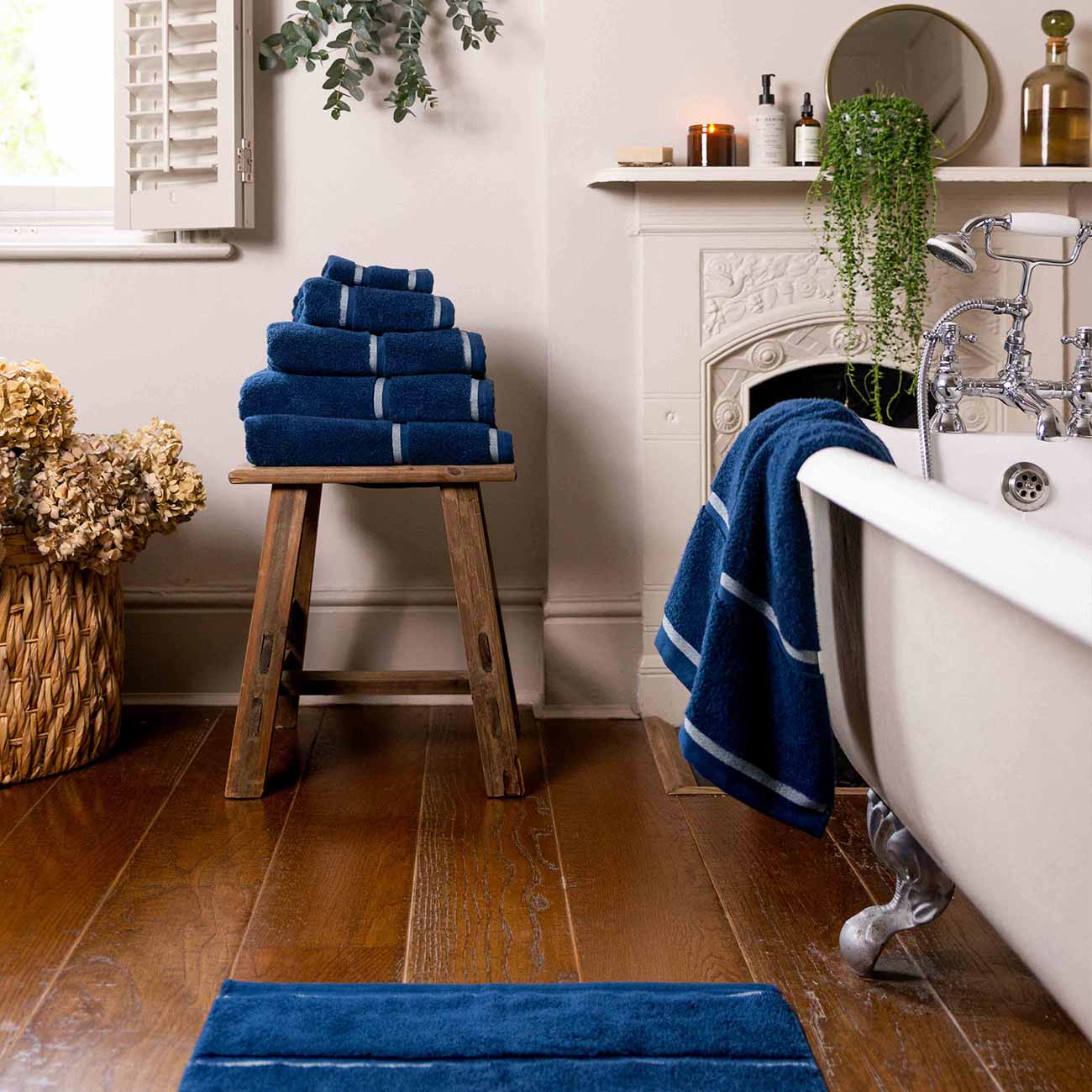 Moonlit Blue Cotton Towels and Bath Mat
