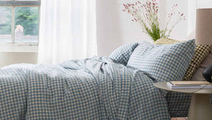 Warm Blue Gingham Linen Bedtime Bundle
