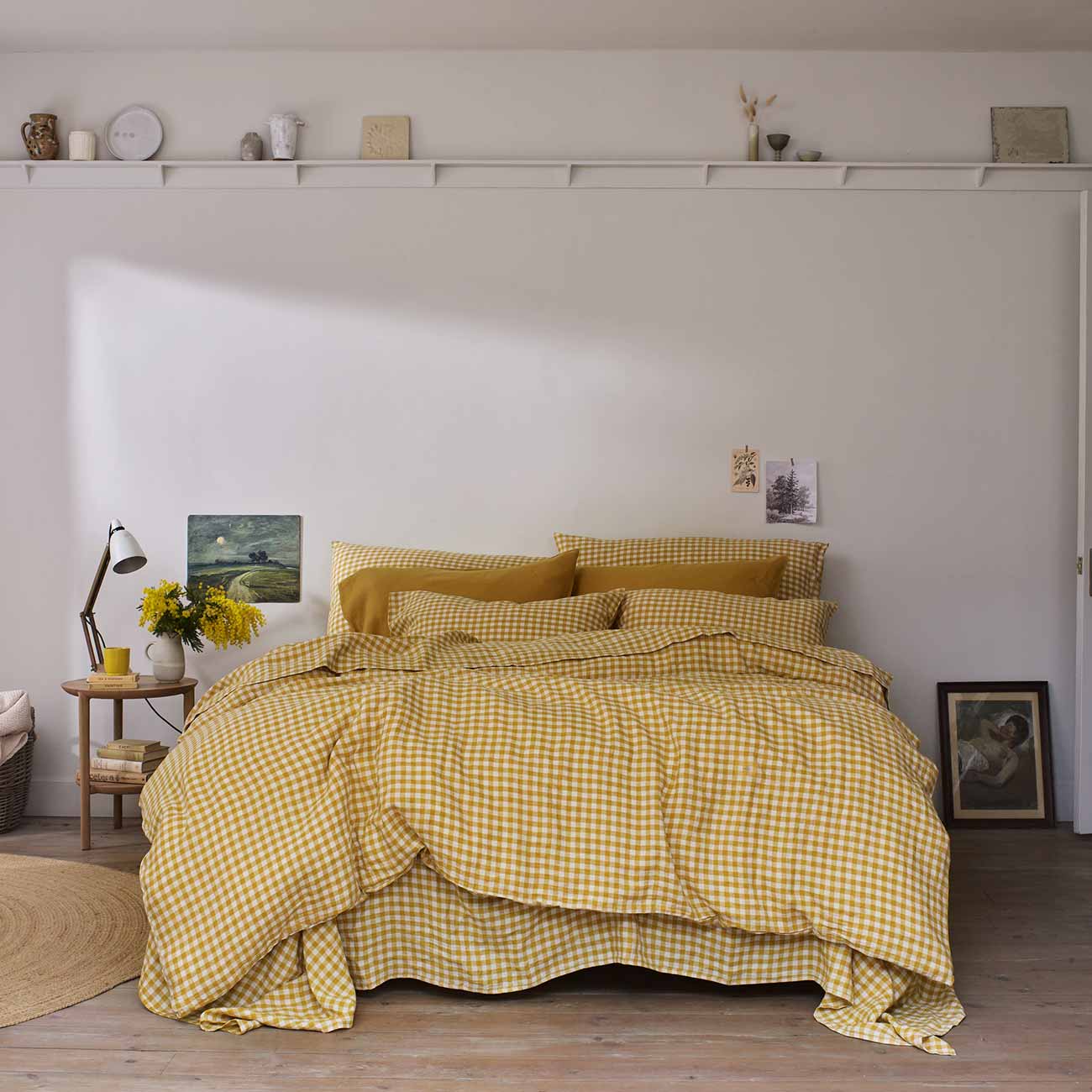 Honey Gingham and Honey Linen Bedding