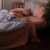 Midnight Stripe Linen Duvet Cover and Pillowcases with Warm Clay Sheets