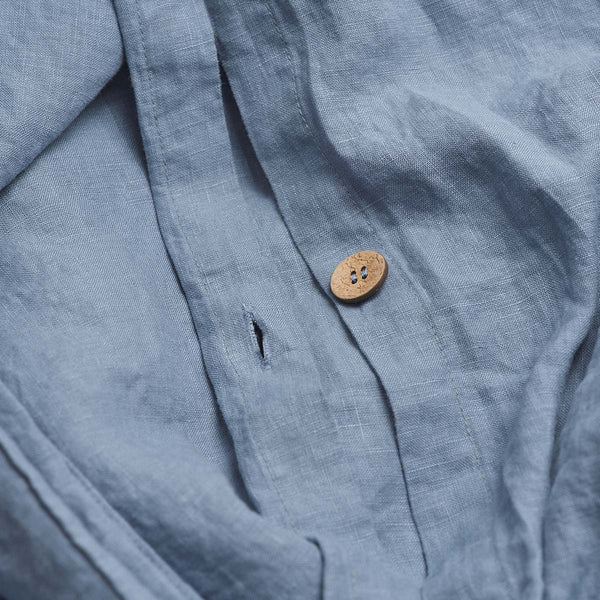 Dusk Blue Linen Duvet Cover Button Detail