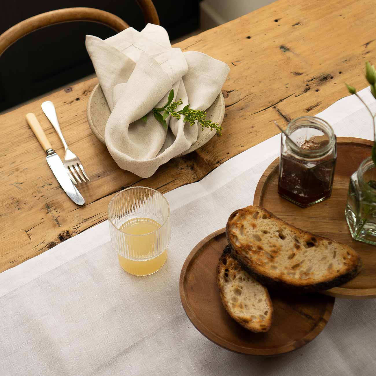 Oatmeal Linen Napkin and White Linen Runner