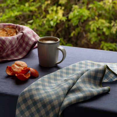 Warm Blue Gingham 100% Linen Napkins Set of 4