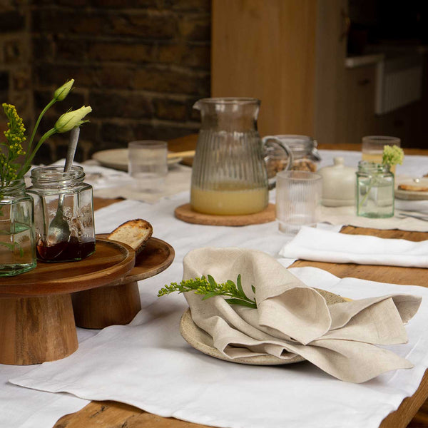 White Linen Placemat Set - Piglet in Bed