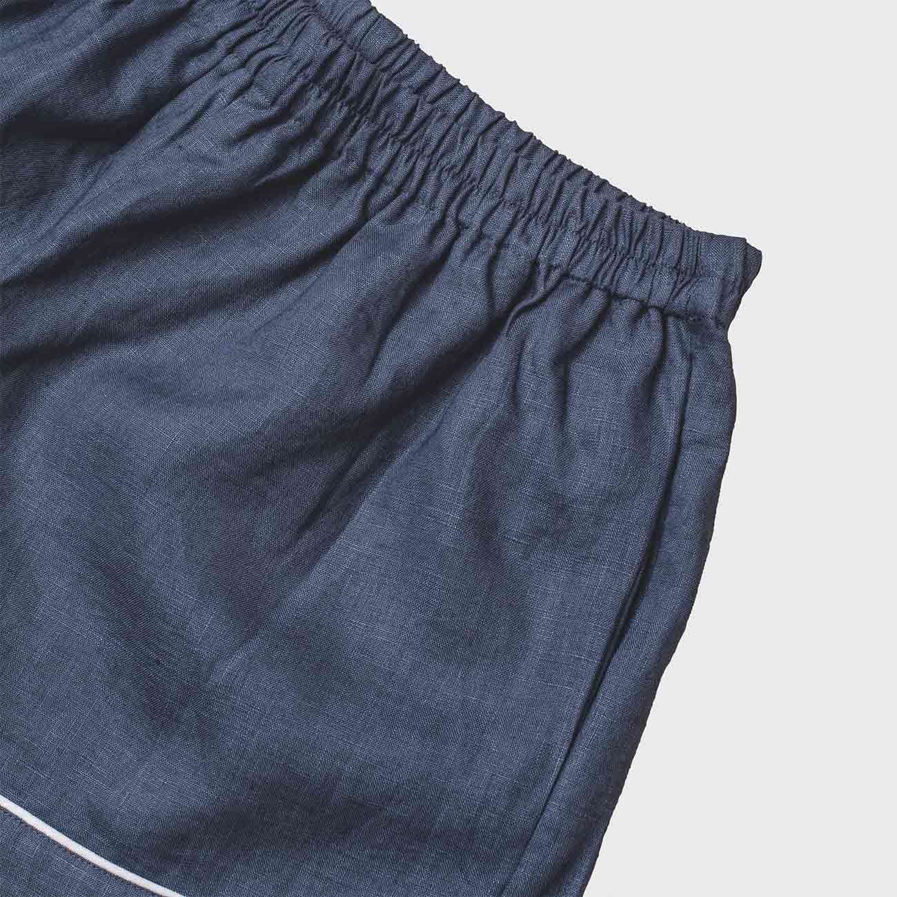 Blueberry Linen Pyjama Shorts Elasticated Waistband Detail