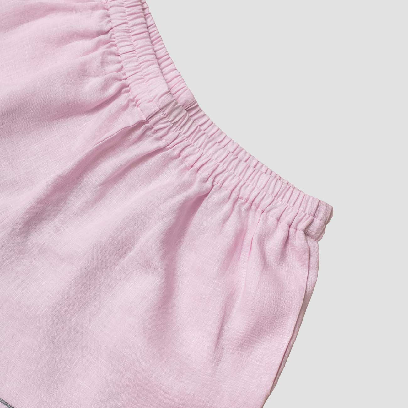 Blush Pink Linen Pyjama Shorts Waistband Detail