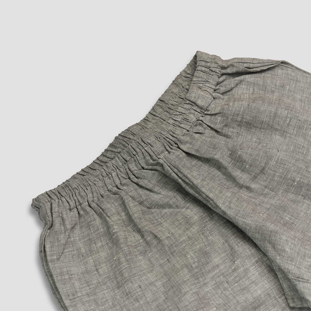 Grey Linen Pyjama Shorts Waistband Detail