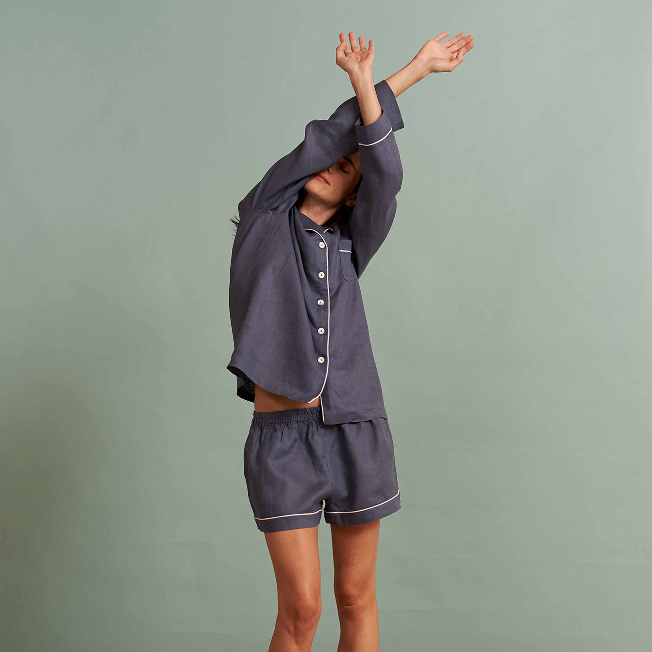 Blueberry Linen Pyjama Shorts Set