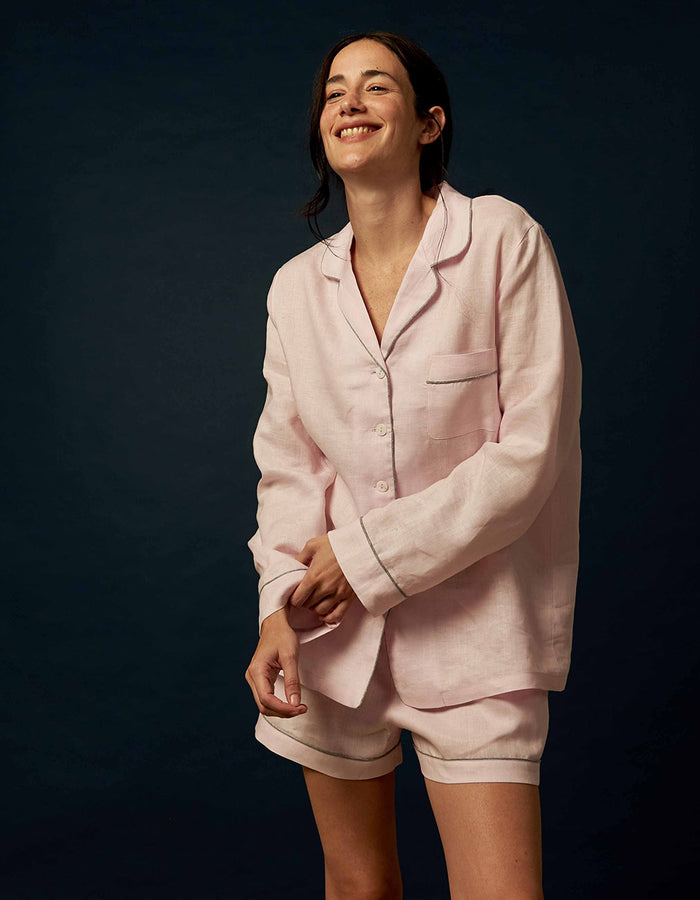 Blush Pink Linen Pyjama Shorts Set