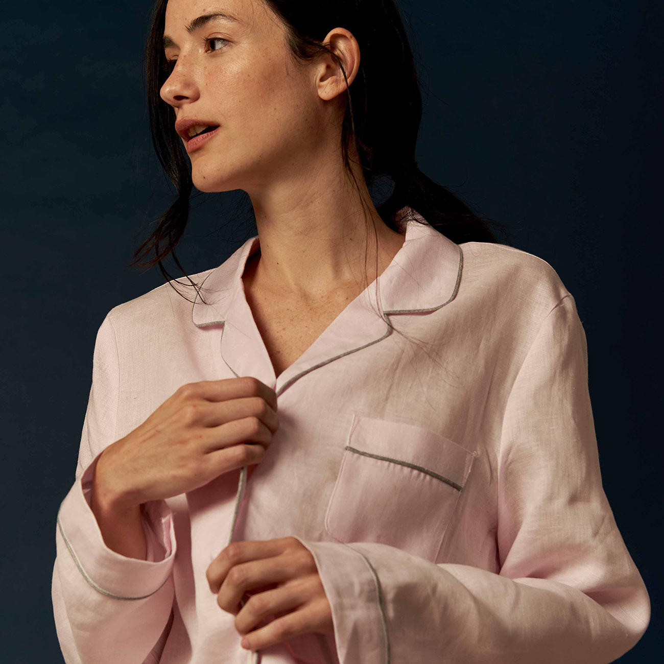 Blush Pink Linen Pyjama Shirt (Top Only)