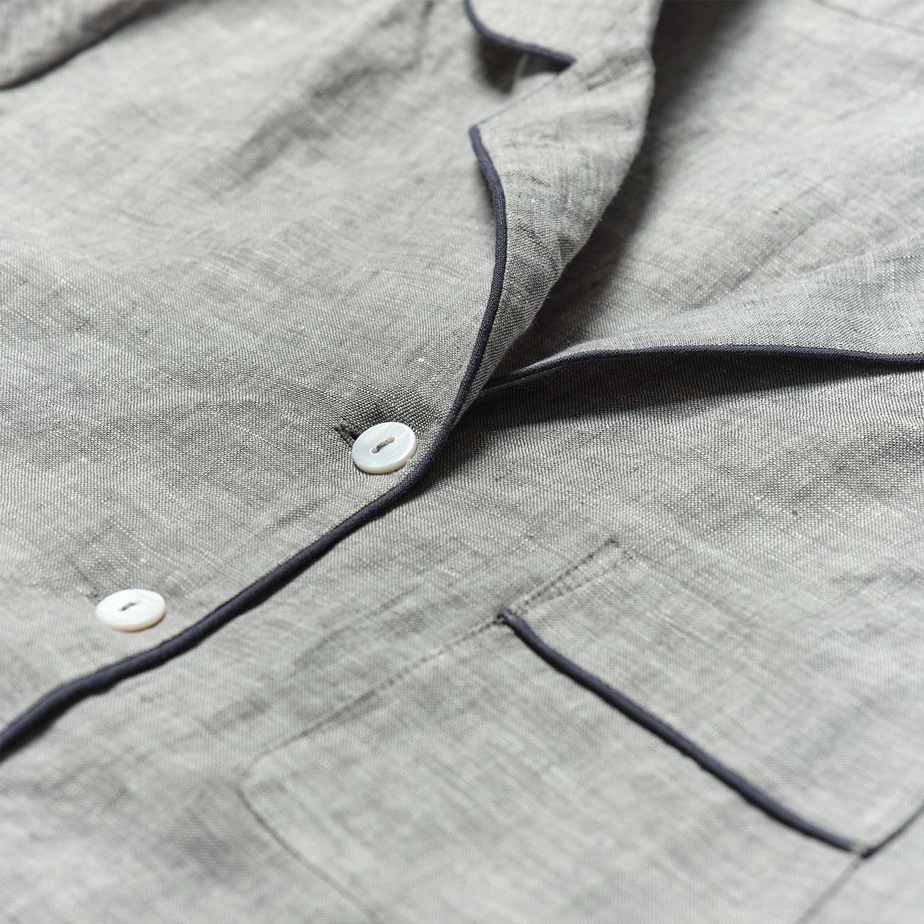 Grey Linen Pyjama Shirt Buttons Detail