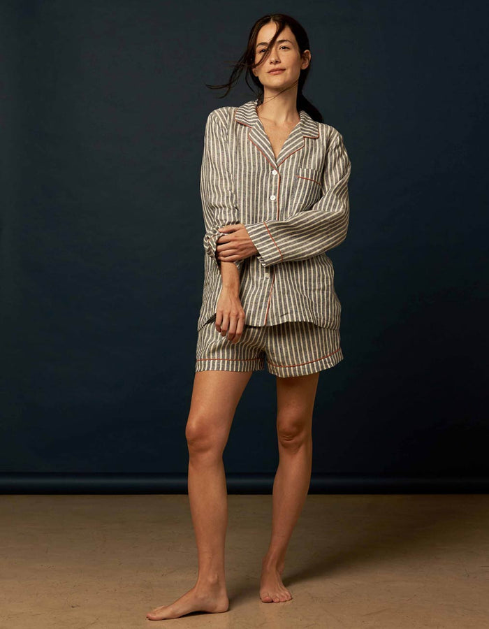 Midnight Stripe Linen Pyjama Shorts