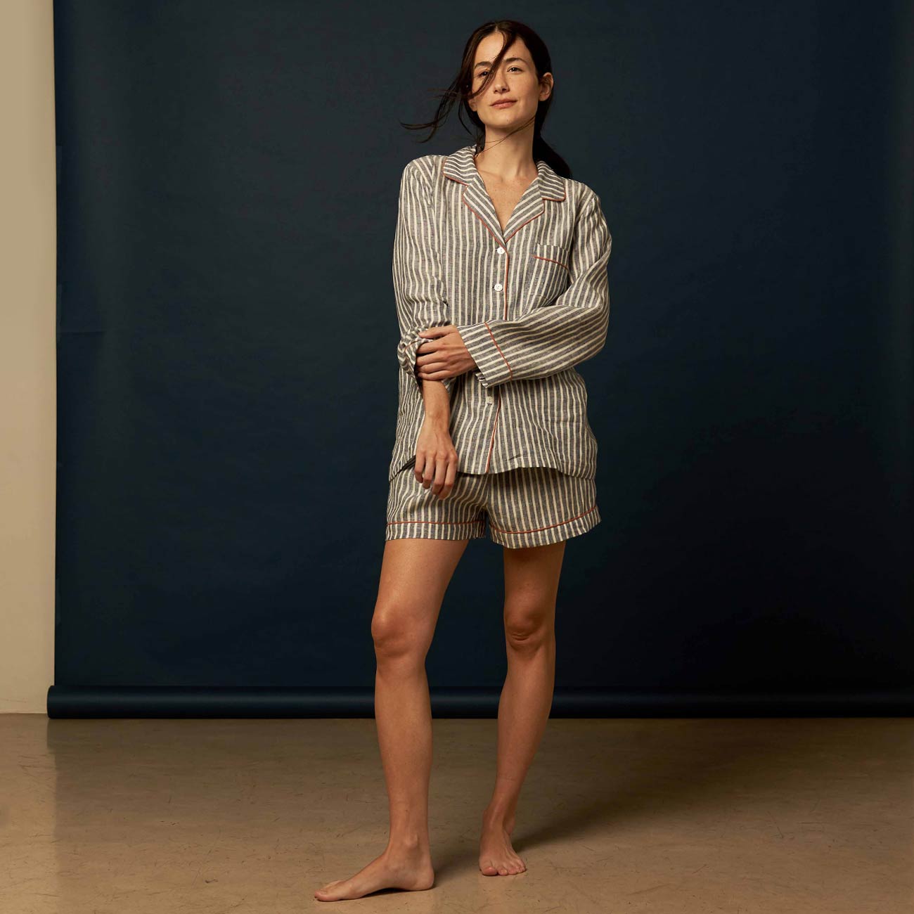 Midnight Stripe Linen Pyjama Shorts