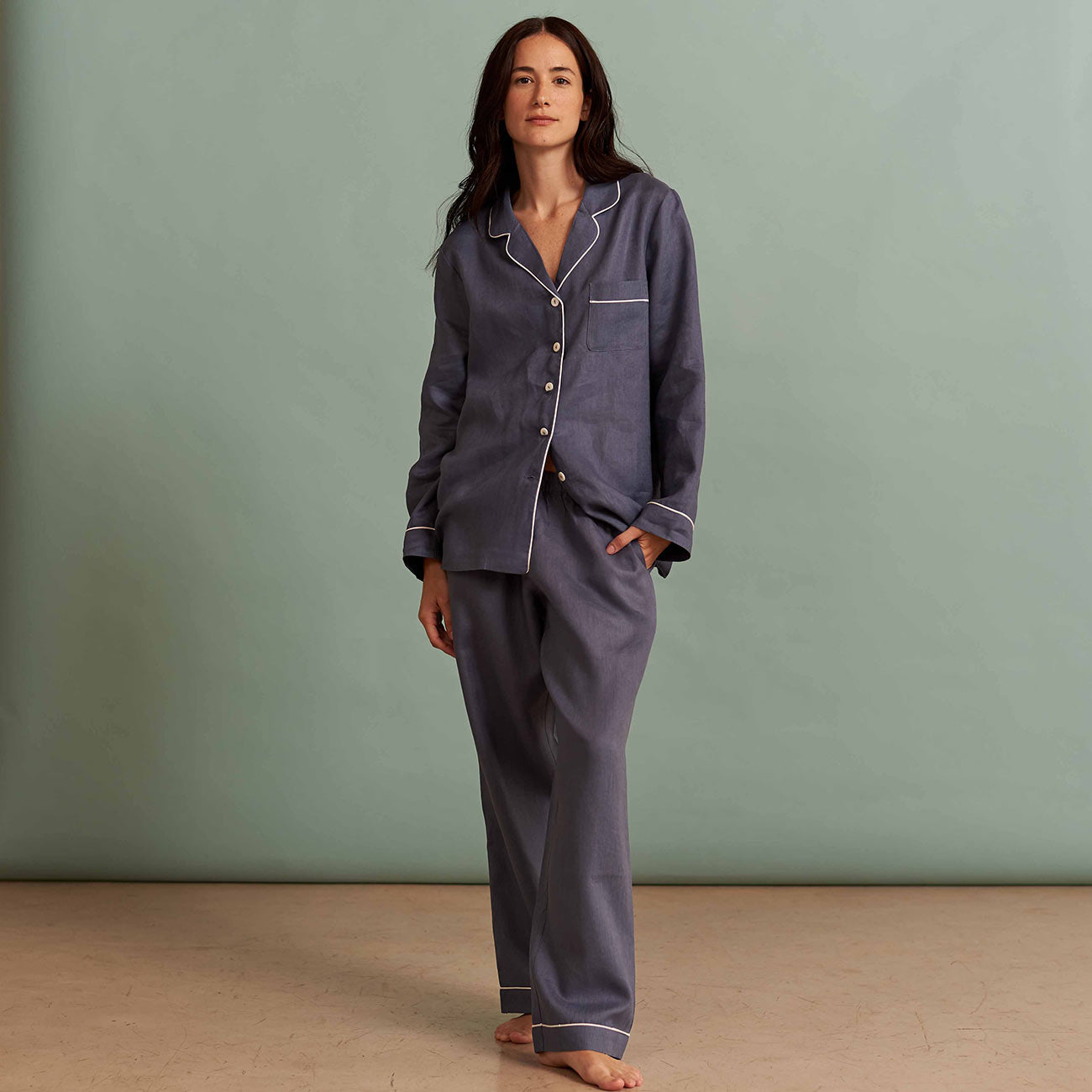 Women's Blueberry Linen Pyjama Trousers