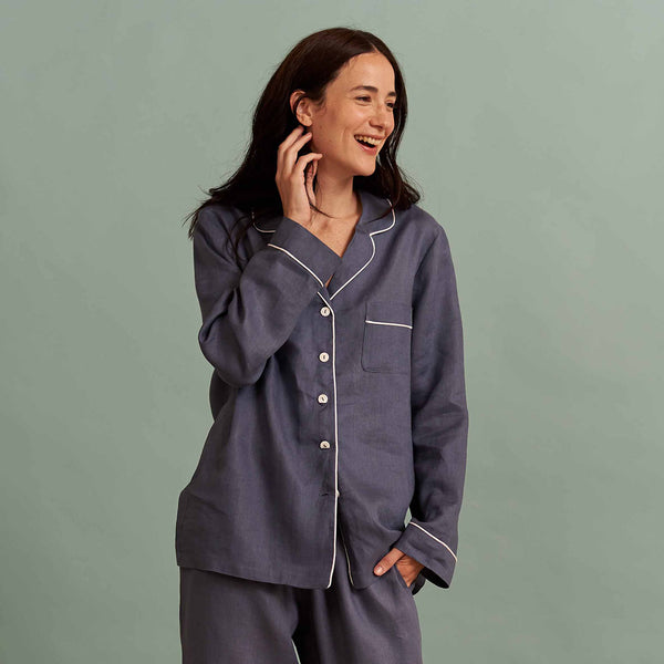 Blueberry Linen Pyjama Trouser Set | Piglet in Bed UK