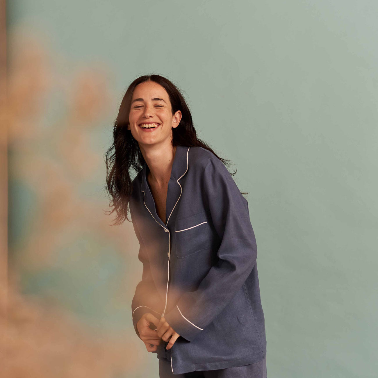 Women's Blueberry Linen Pyjama Shirt