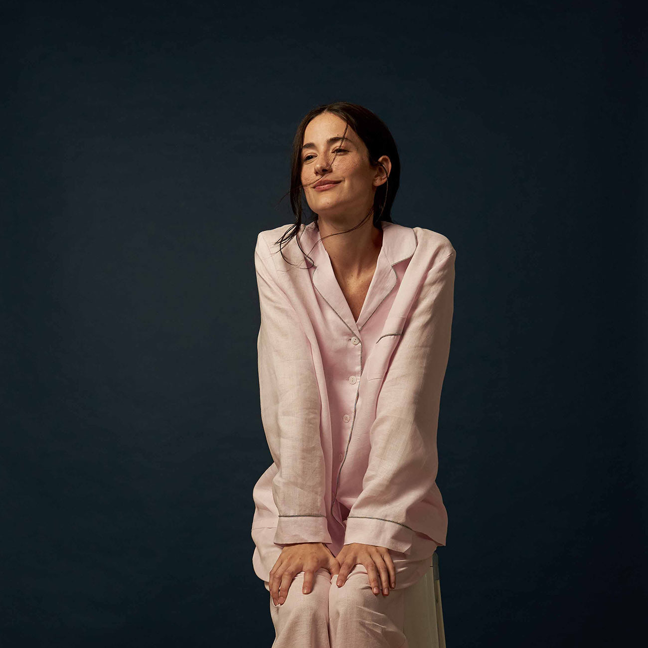 Women's Blush Pink Linen Pyjama Trouser Set