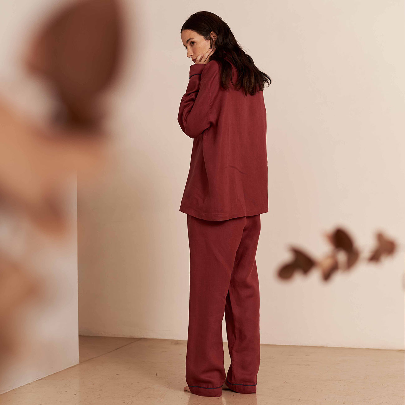 Women's Cherry Linen Pyjama Trouser Set
