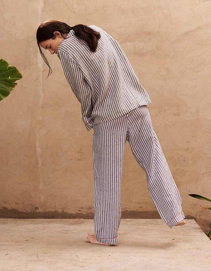 Midnight Stripe Linen Pyjama Trouser Set