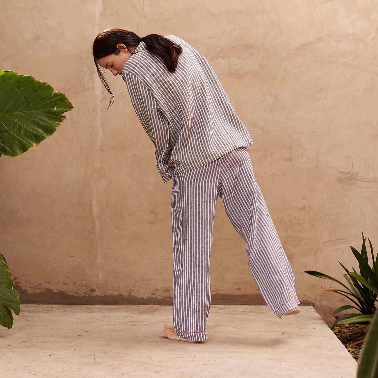 Midnight Stripe Linen Pyjama Trouser Set