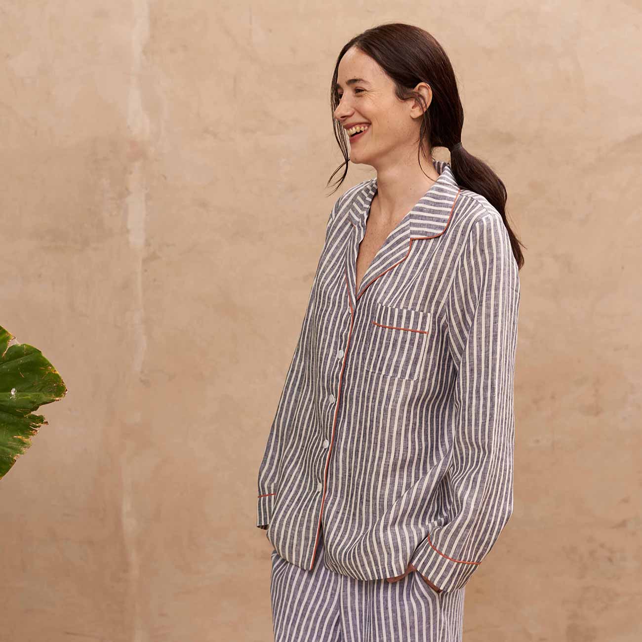 Women's Midnight Stripe Linen Pyjama Shirt