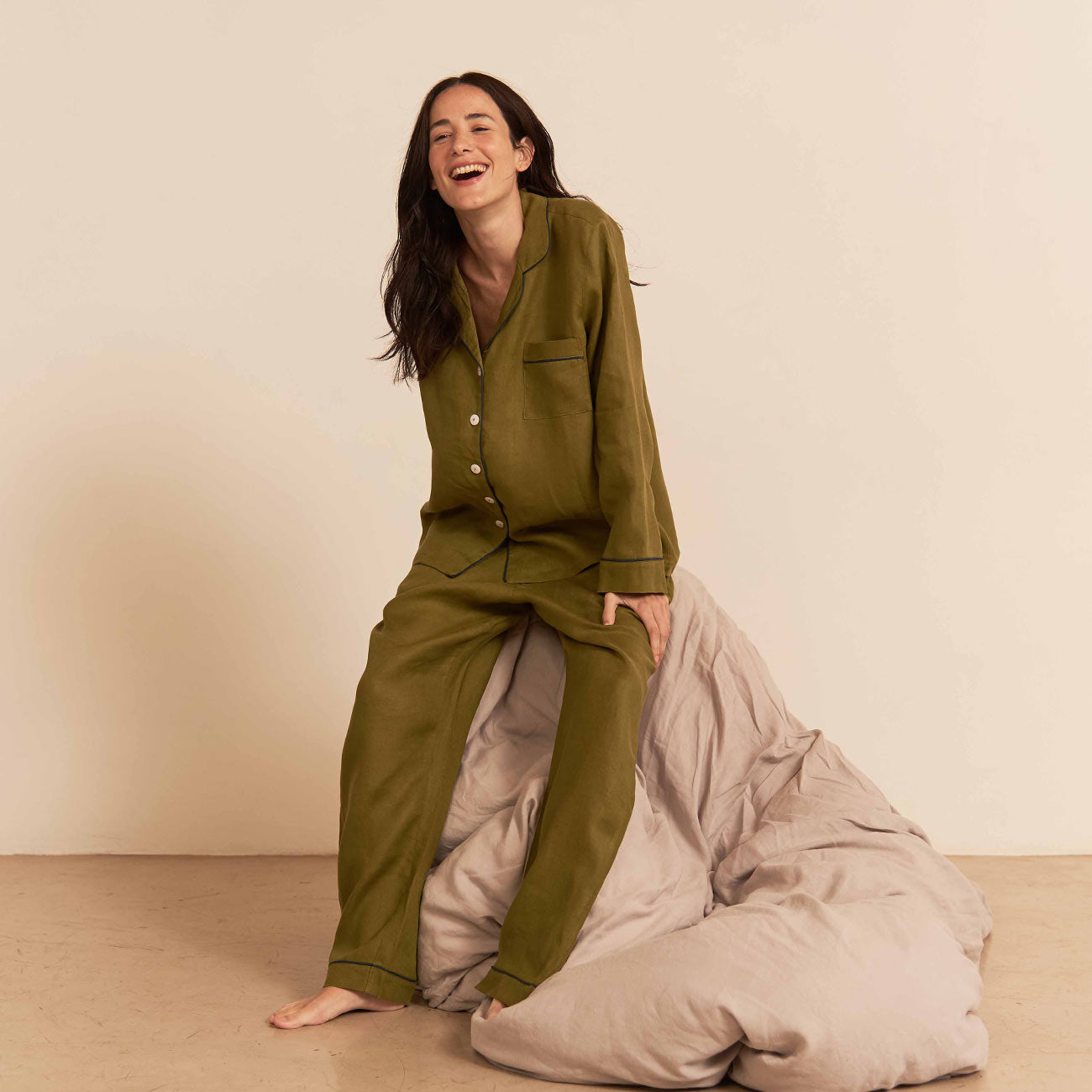 Women's Moss Linen Pyjama Trouser Set