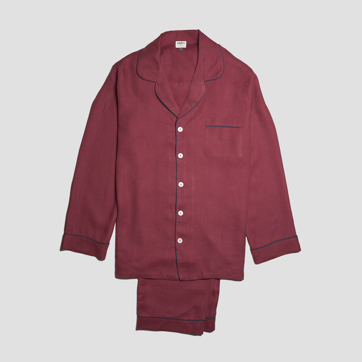 Men's Cherry Plain Linen Pyjama Trouser Set