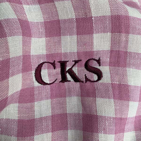 Monogramming - Burgundy on Orchid Gingham
