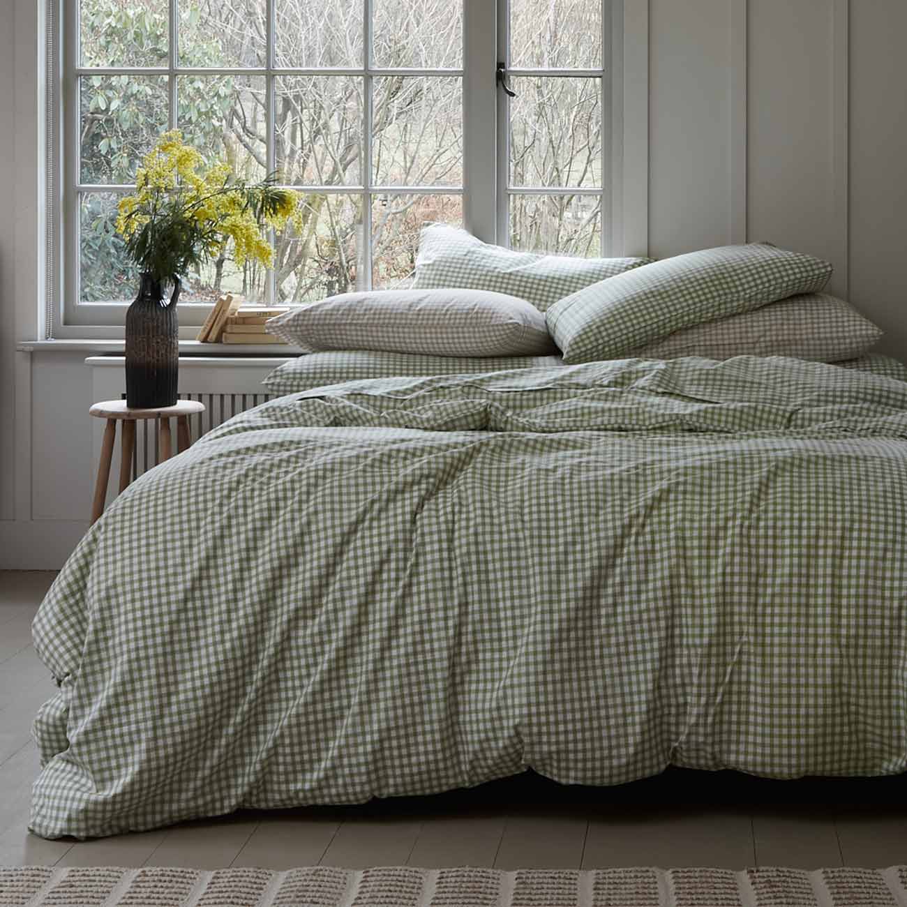 Pear Small Gingham and Cafe au Lait Small Gingham Cotton Bedding