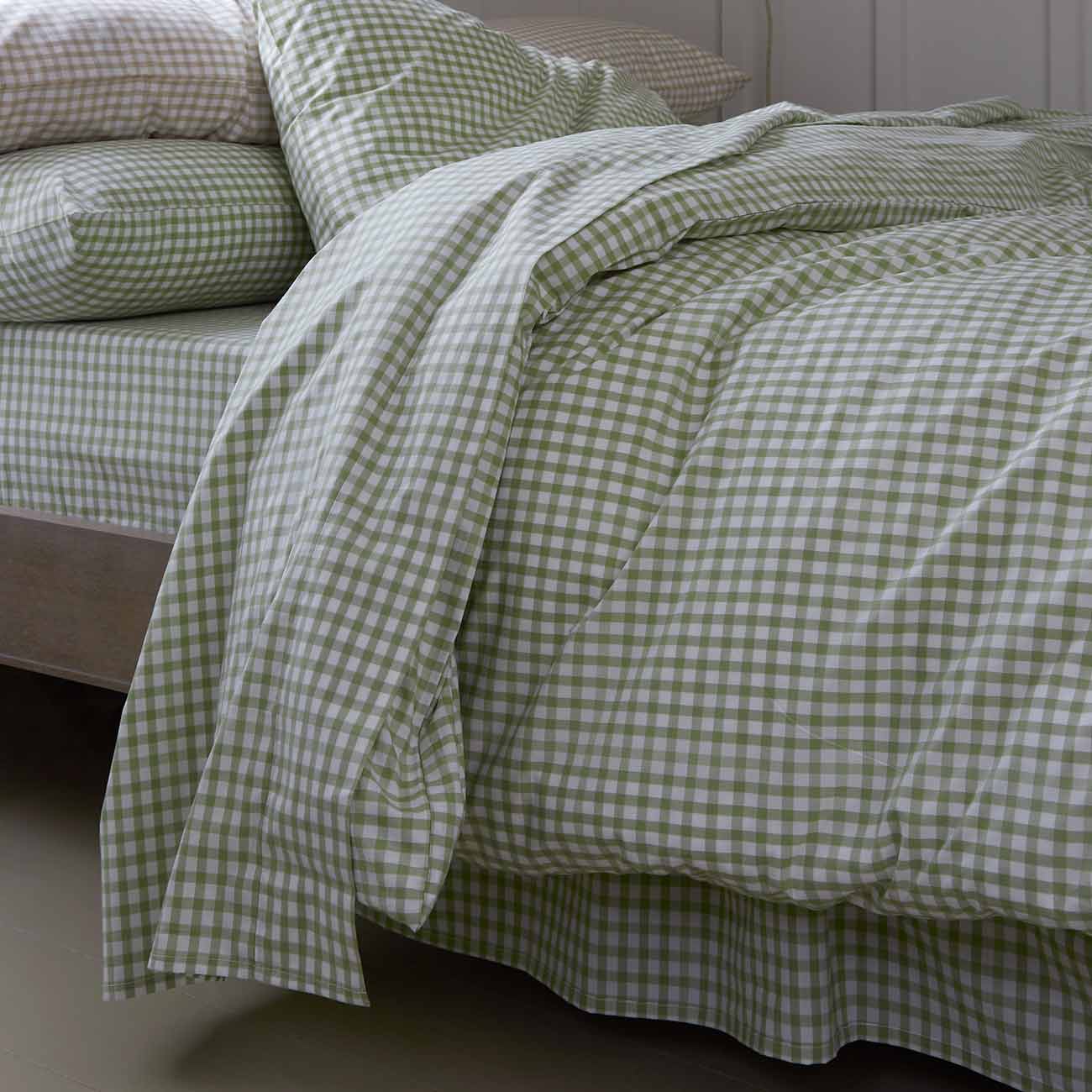 Pear and Cafe Au Lait Small Gingham Cotton Bedding
