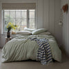 Pear Small Gingham Cotton Bedding with Warm Blue Check Stripe Wool Blanket