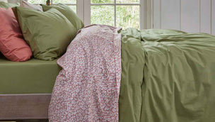 Red Dune Meadow Floral Printed Cotton, Pear Percale Cotton and Red Dune Percale Cotton Bedding