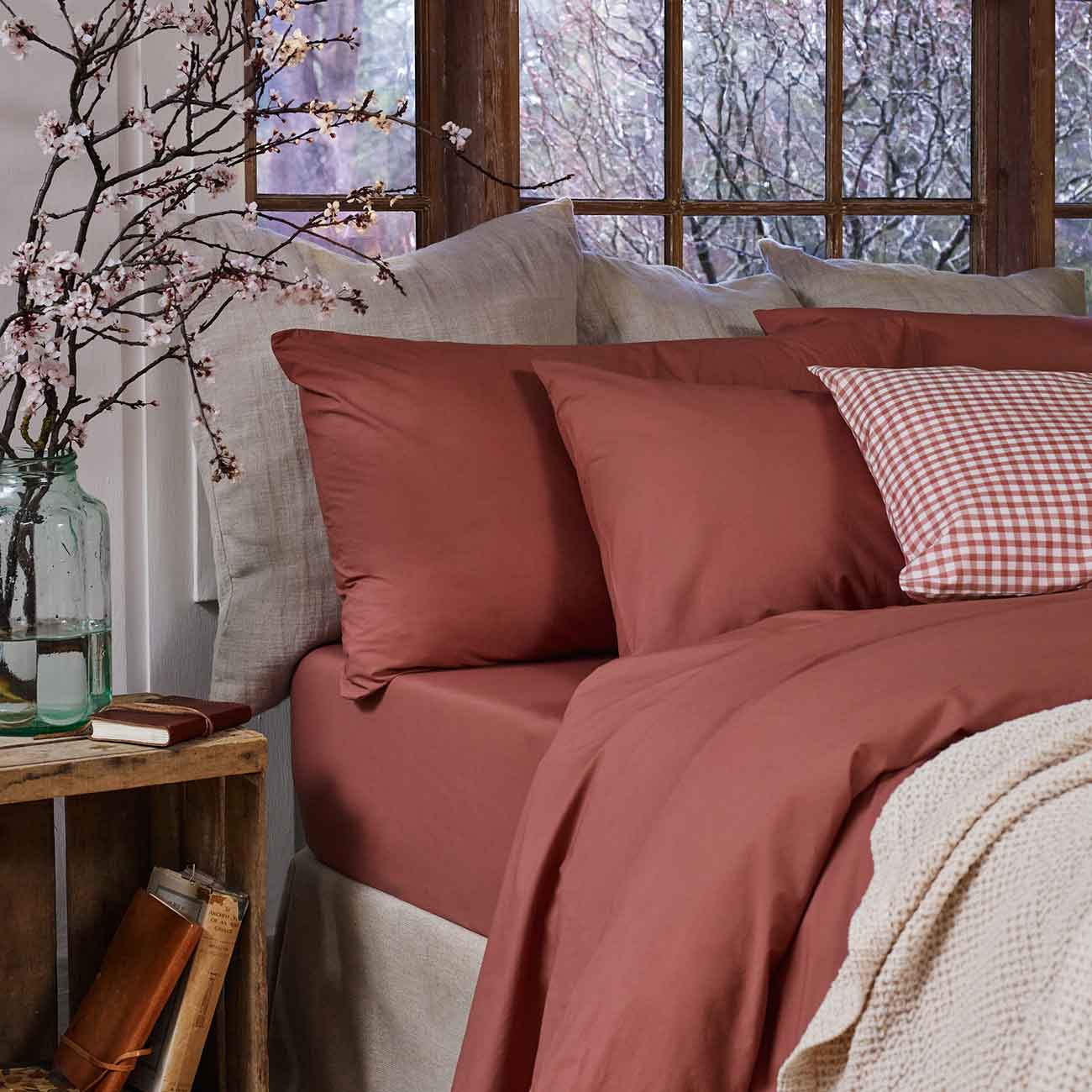 Red Dune Washed Cotton Percale and Red Dune Gingham Bedding