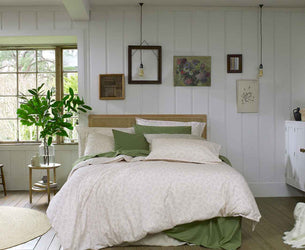 Spring Sprig Printed Cotton. Pear Percale Cotton  and Pear Meadow Floral Cotton Bedding