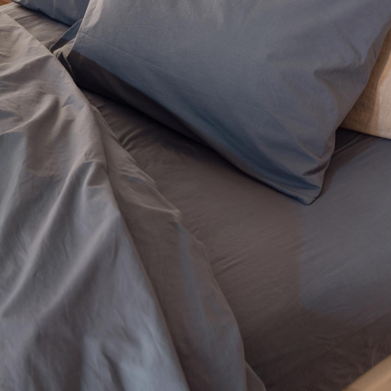 Cove Blue Washed Percale Cotton Bedding